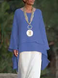 Casual Long Sleeve Plus Size Crew Neck Blouse