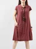 Unique Pocket A-Line Linen Dress