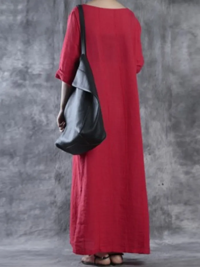 Red Solid Shift Simple Basic Casual Dress