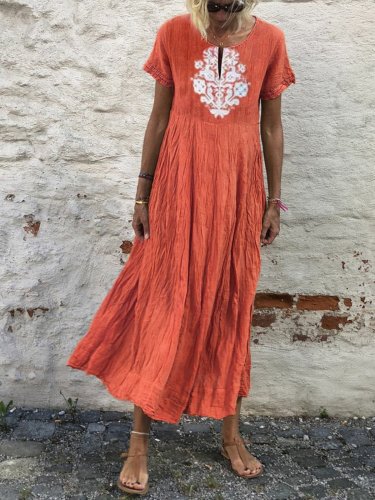 Summer Tribal Dress V-Neck Short Sleeve Maxi Dresses