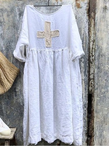 Women Linen Dress With Swiss Cross