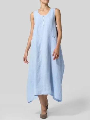 Casual Crew Neck Solid Sleeveless Dresses