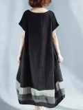 Casual Plus Size Linen Square Neck Shift Dress