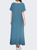 Deep Blue Basic Crew Neck Casual Dress