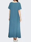 Deep Blue Basic Crew Neck Casual Dress