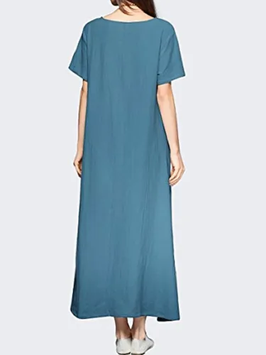 Deep Blue Basic Crew Neck Casual Dress