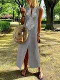 Sleeveless Geometric Casual Linen Maxi Dresses