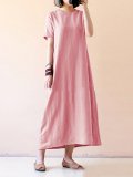 Shift Women Daily Linen Short Sleeve Casual Solid Casual Dress