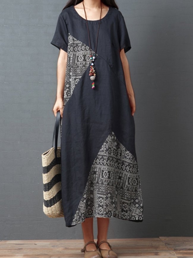 Summer Crew neck Daily Casual Cotton Dress
