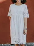 White Graphic Half Sleeve Dresses