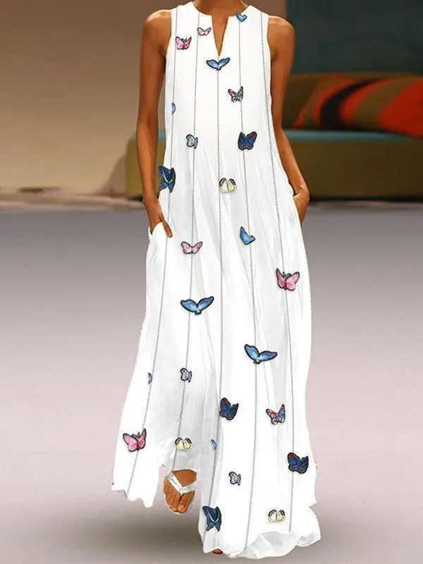 Women Casual Printed Dress Round Neck Summer Shift Holiday Beach Dresses