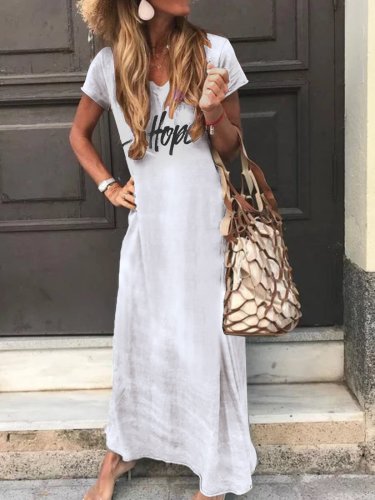 Letter-Printed Casual Holiday Maxi Dress