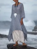 Plus Size Women Linen Dress Casual Asymmetric  Crew Neck Summer Dresses