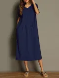 Striped Casual V Neck Linen Maxi Dresses