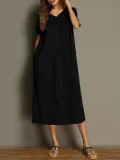 Striped Casual V Neck Linen Maxi Dresses