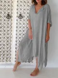 Casual Half Sleeve V Neck Solid Dresses