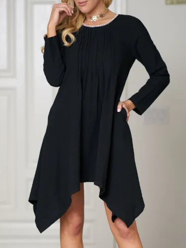 Women Casual Linen Asymmetrical Buttoned Dress