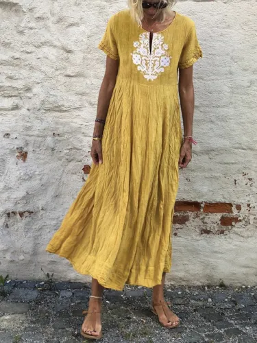 Summer Tribal Dress V-Neck Short Sleeve Maxi Dresses