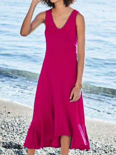 Sleeveless V Neck Casual A-Line Dresses