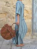 Plus Size V-Neck Dress Shift Daily Linen Pockets Maxi Dress