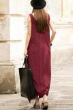 Plus Size Crew Neck Sleeveless Linen Solid Maxi Dress