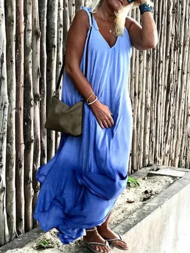 Blue Casual Patchwork Swing Sleeveless Dresses