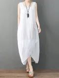 Sleeveless Asymmetrical Solid Color Linen Dress