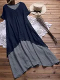 V Neck Short Sleeve Solid Linen Dresses