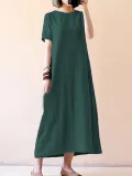Shift Women Daily Linen Short Sleeve Casual Solid Casual Dress