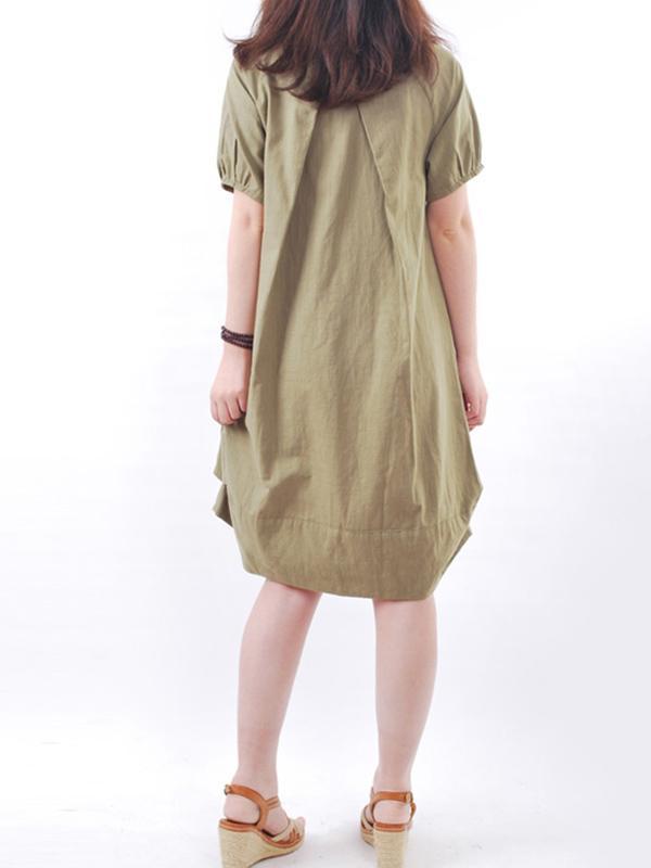 Women Short Sleeve Pockets Cocoon Casual Dress
