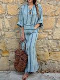 Plus Size V-Neck Dress Shift Daily Linen Pockets Maxi Dress