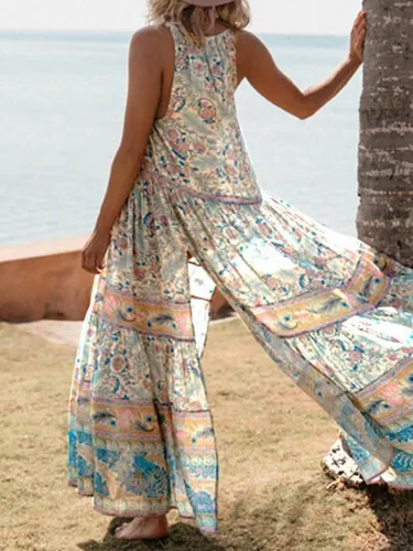 V Neck Casual Floral Maxi Dresses