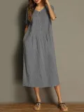 Striped Casual V Neck Linen Maxi Dresses