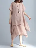 Crew Neck Women Casual Dress A-line Daily Basic Tiered Dress