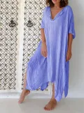 Casual Half Sleeve V Neck Solid Dresses