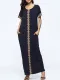Navy Blue Tribal Crew Neck Casual Pockets Dress