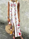 White Boho Cotton-Blend Sleeveless Dresses