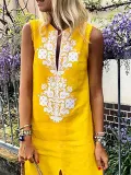Sleeveless Geometric Casual Linen Maxi Dresses