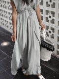 Gray Basic V Neck Beach Dress