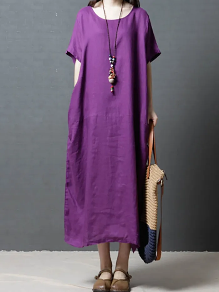 Women Pockets Casual Dress Shift Daily Short Sleeve Solid Dress