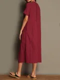 Striped Casual V Neck Linen Maxi Dresses