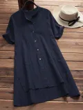 Casual Solid Buttoned Cotton Casual Dress