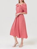 Red Short Sleeve Cotton-Blend Dresses