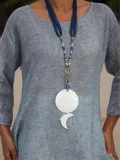 Plus Size Women Linen Dress Casual Asymmetric  Crew Neck Summer Dresses