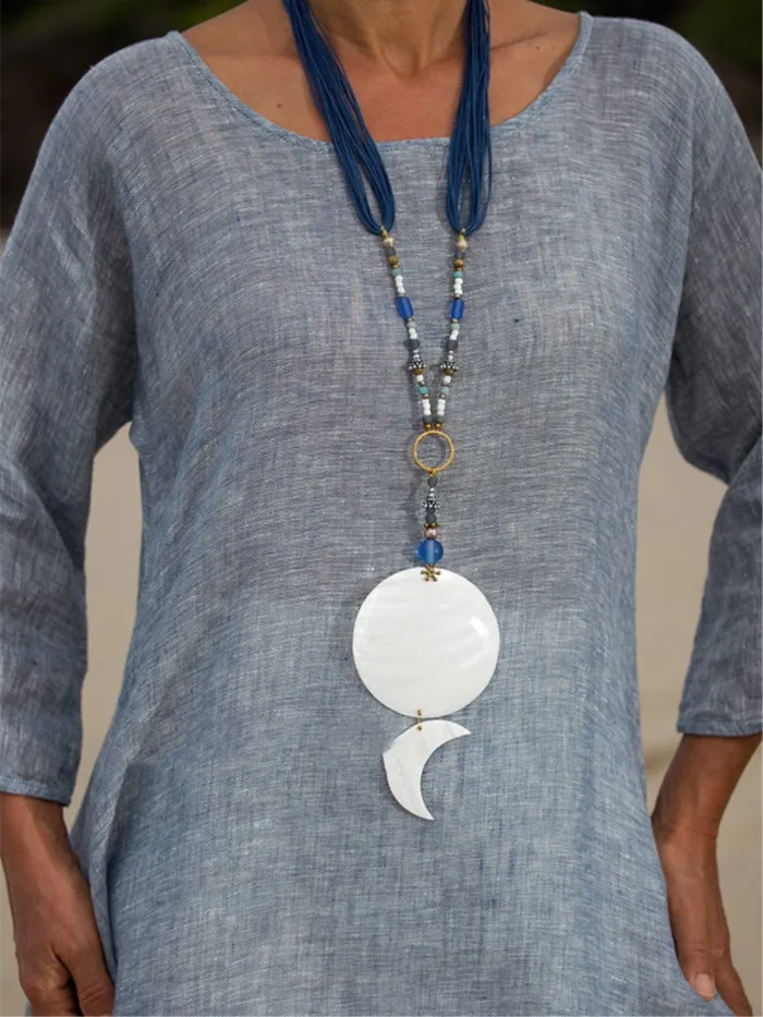 Plus Size Women Linen Dress Casual Asymmetric  Crew Neck Summer Dresses