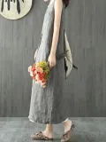 Linen Maxi Dress Plus Size  Crew Neck Shift Sleeveless Casual