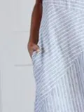 Women Casual Dress Cotton Striped Crew Neck Shift Daily Dresses