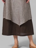 Women Solid Sleeveless Crew Neck A-line Linen Casual Dress