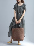 Crew Neck Women Casual Dress A-line Daily Basic Tiered Dress