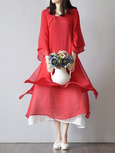 Women White Dresses Elegant Solid Color Linen Maxi Dress